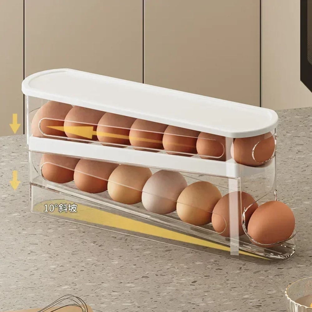 FreshRoll Egg Organizer For Refrigerator With Automatic Rolling Dispenser 3