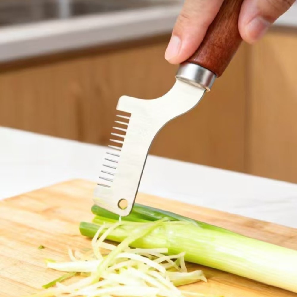 Stainless Steel Green Onion Slicer with Wooden Handle for Fast Herb & Vegetable Prep