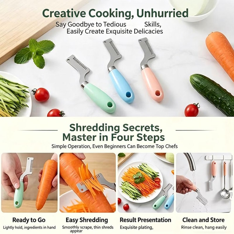 Professional Julienne Peeler & Green Onion Slicer with Stainless Steel Blades