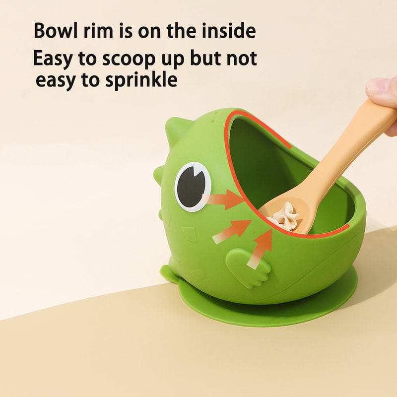 DinoGrip Silicone Suction Bowl for Babies Anti Spill Toddler Feeding Bowl