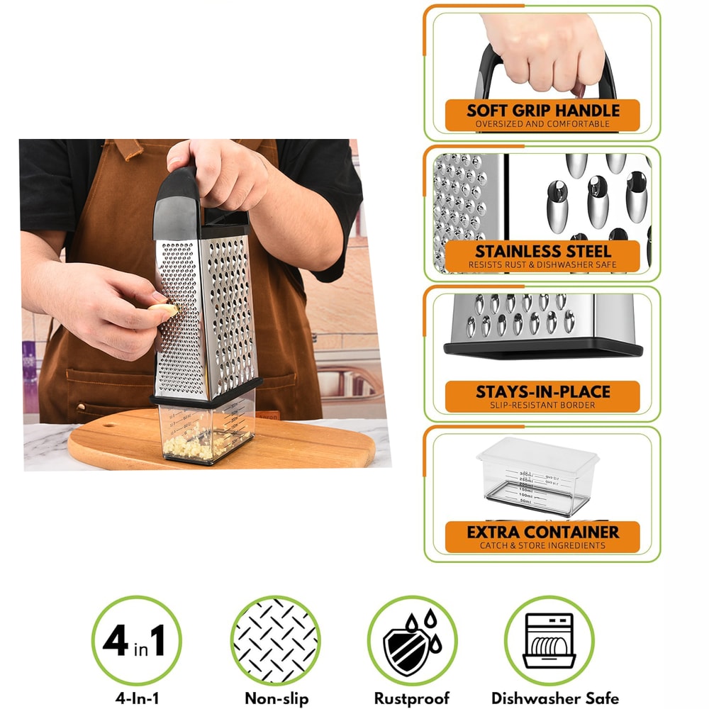 Vegetable Grater with Storage Box & Stainless Steel Cheese Slicer
