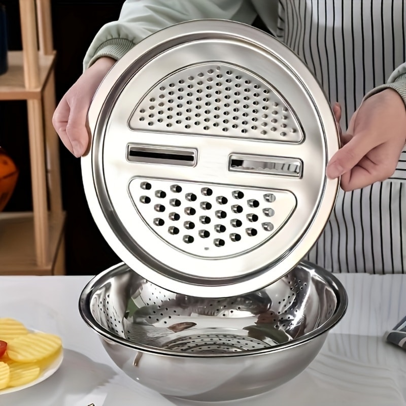 Stainless Steel Mandoline Slicer Vegetable Grater Set With Draining Bowl 2