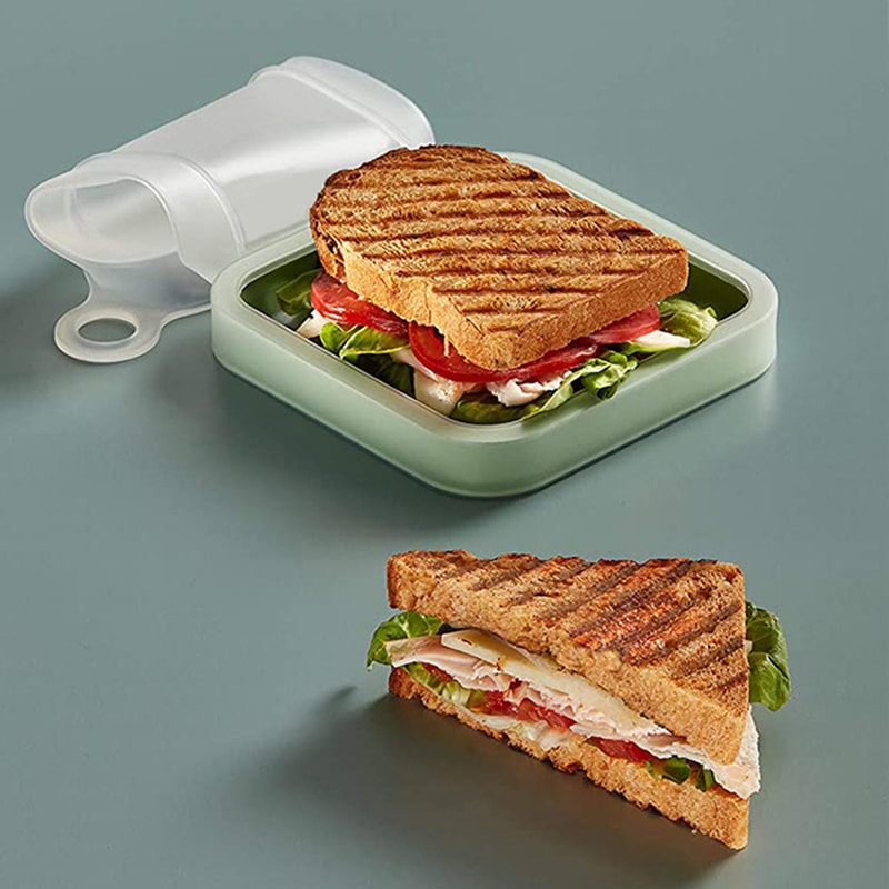 Silicone Sandwich Keeper Lunch Box with Handle Reusable Bento Box for Toasts & Snacks