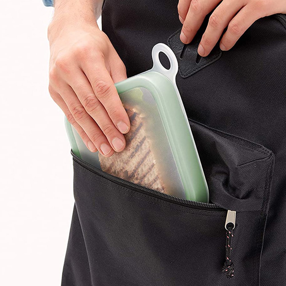 Silicone Sandwich Keeper Lunch Box with Handle Reusable Bento Box for Toasts & Snacks