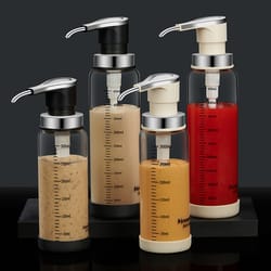 glass sauce dispenser pump bottle for honey, syrup, ketchup & oil