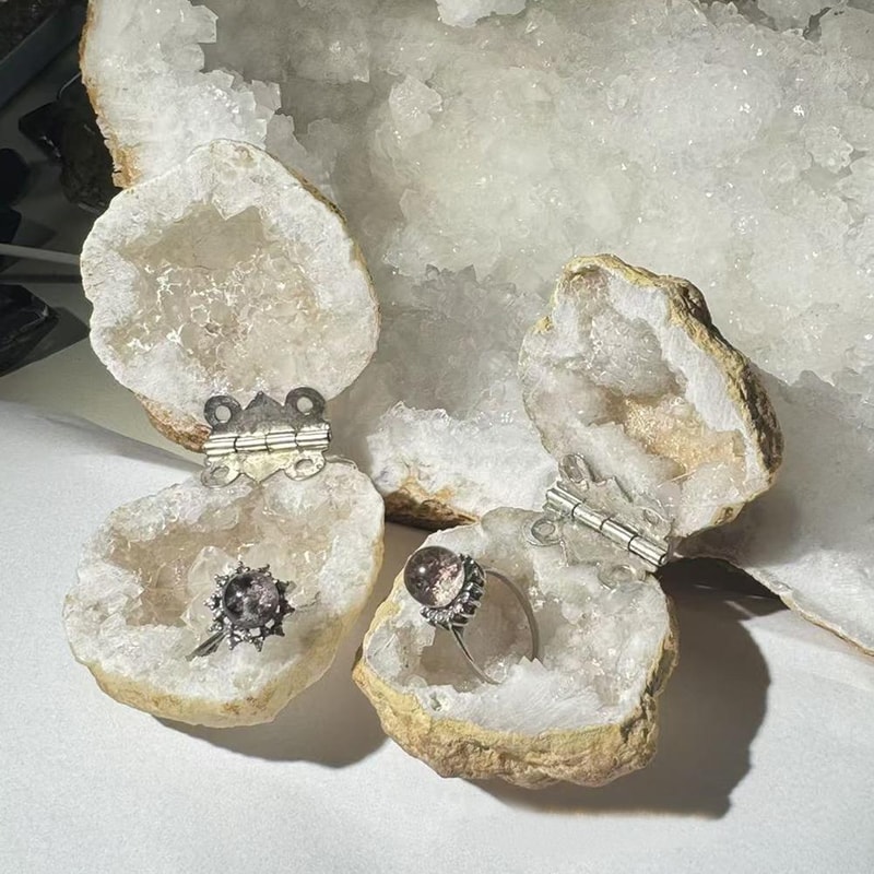 Moroccan Agate Geode Ring Box Natural Crystal Jewelry Holder Gift
