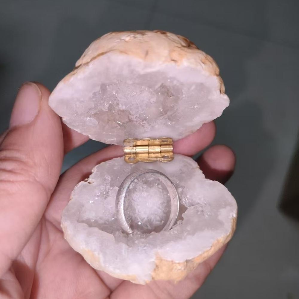 Moroccan Agate Geode Ring Box Natural Crystal Jewelry Holder Gift