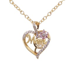 gold plated mom heart necklace with pink cubic zirconia gift for mothers