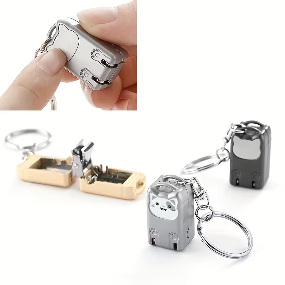 Exquisite Kitten Keychain Foldable Nail Clippers Stainless Steel Manicure Trimmer 3