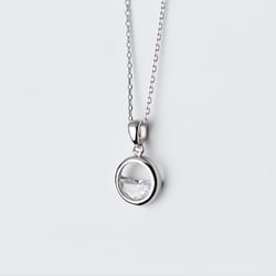silver crystal round pendant necklace for women – minimalist fine jewelry