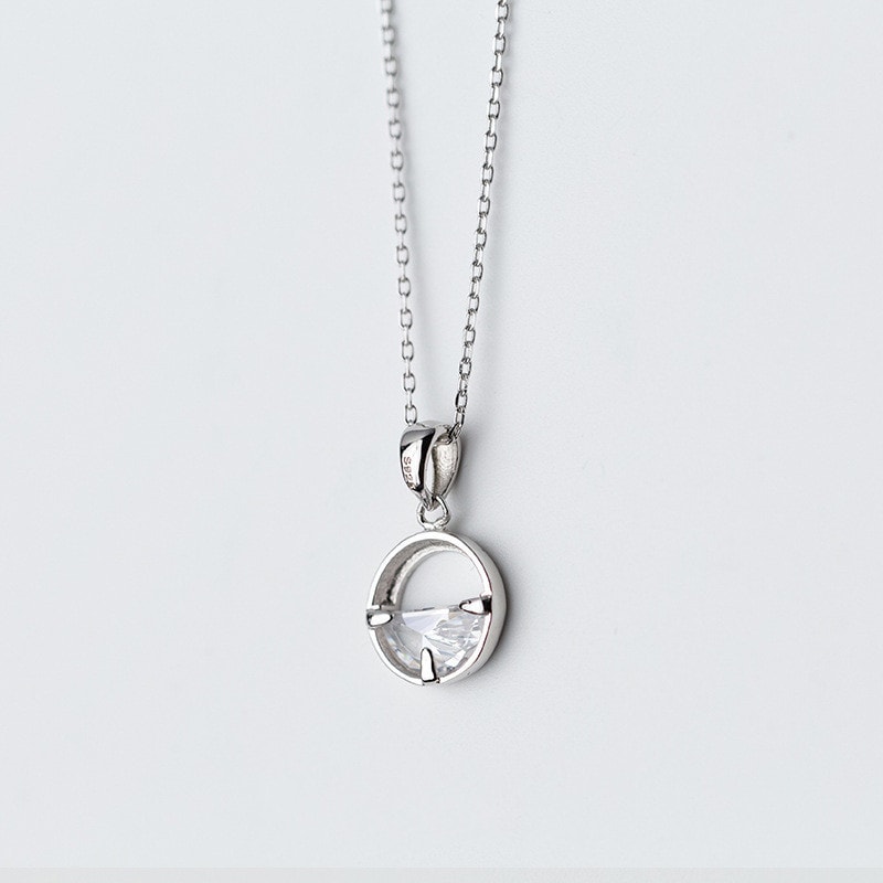Silver Crystal Round Pendant Necklace For Women Minimalist Fine Jewelry 1