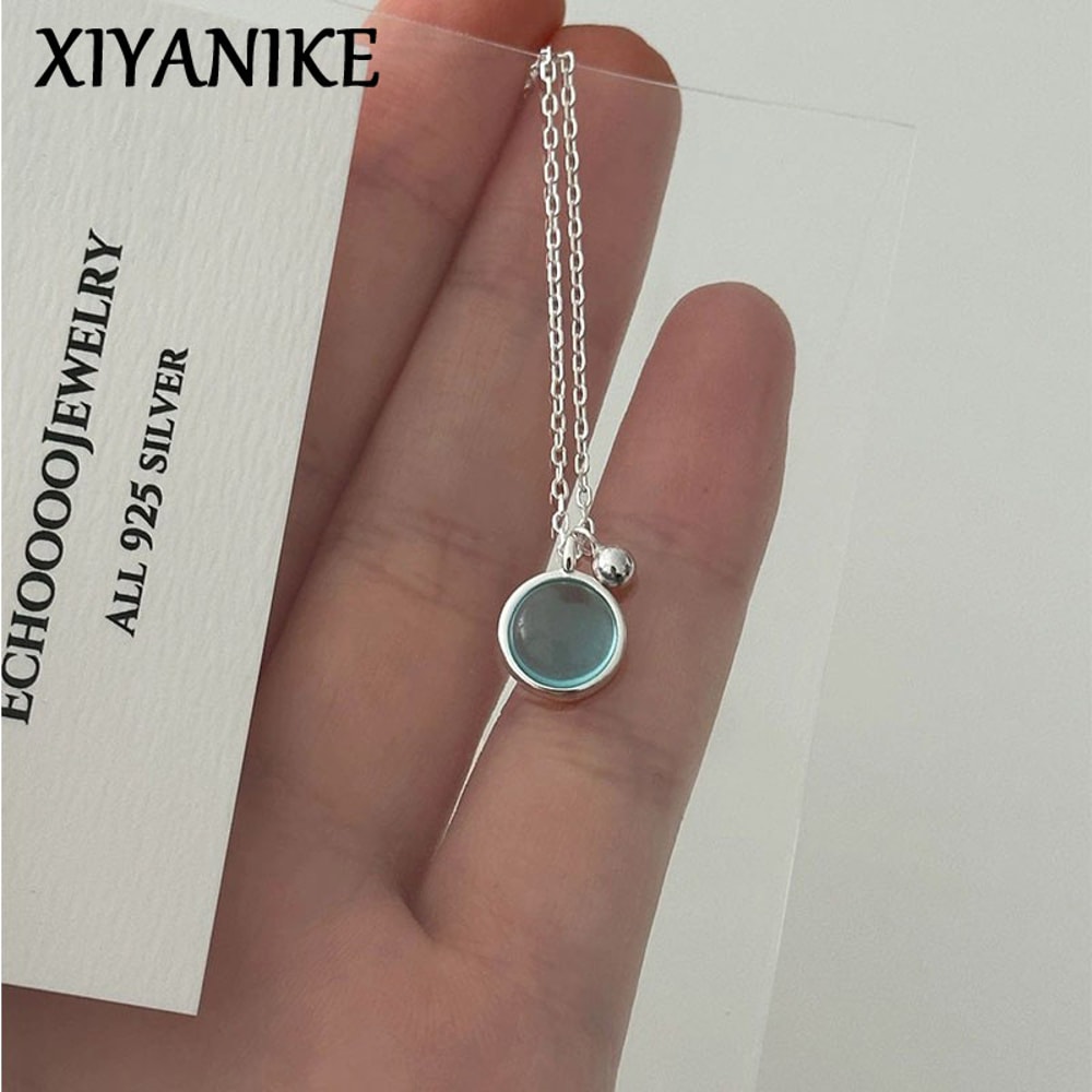 Luxury Summer Blue Crystal Pendant Necklace For Women Girls 0