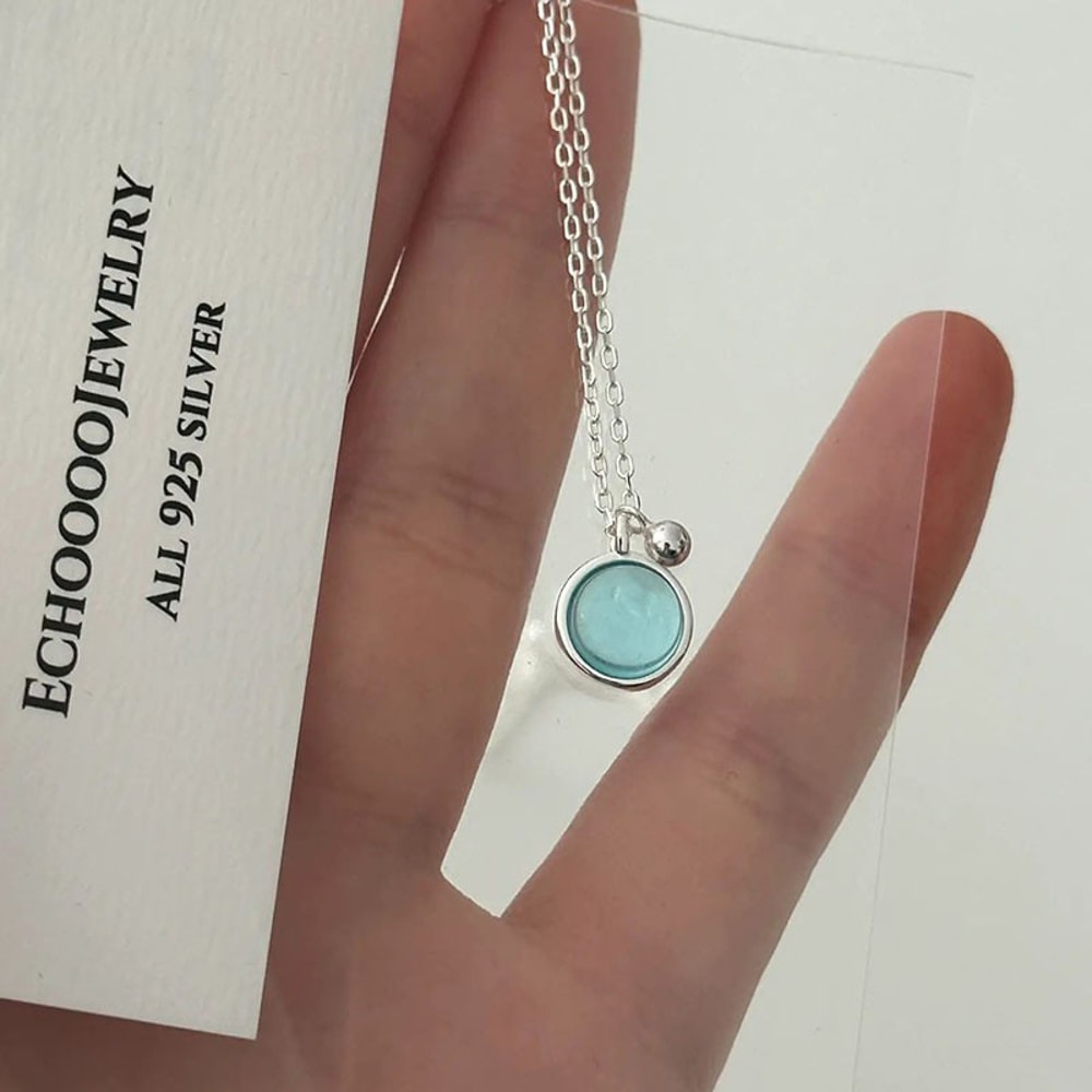 Luxury Summer Blue Crystal Pendant Necklace For Women Girls 2