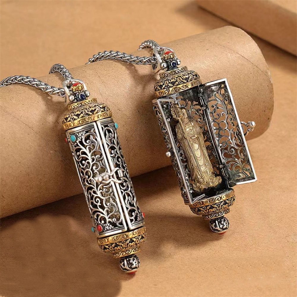 Vintage King of the Inferno Bodhisattva Necklace for Men – Hollow Pendant Amulet