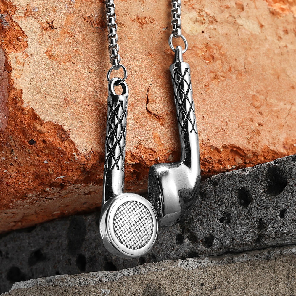 Mens Stainless Steel Wired Earphones Necklace – Punk HipHop Jewelry