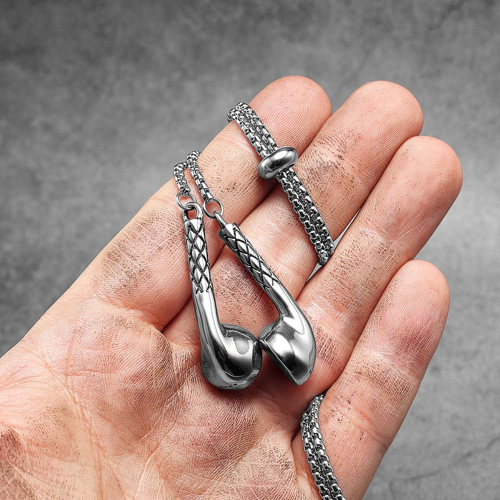 Mens Stainless Steel Wired Earphones Necklace – Punk HipHop Jewelry