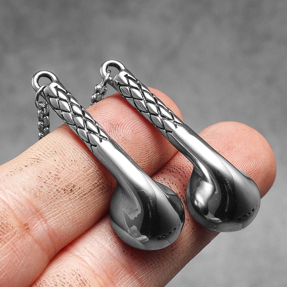 Mens Stainless Steel Wired Earphones Necklace – Punk HipHop Jewelry