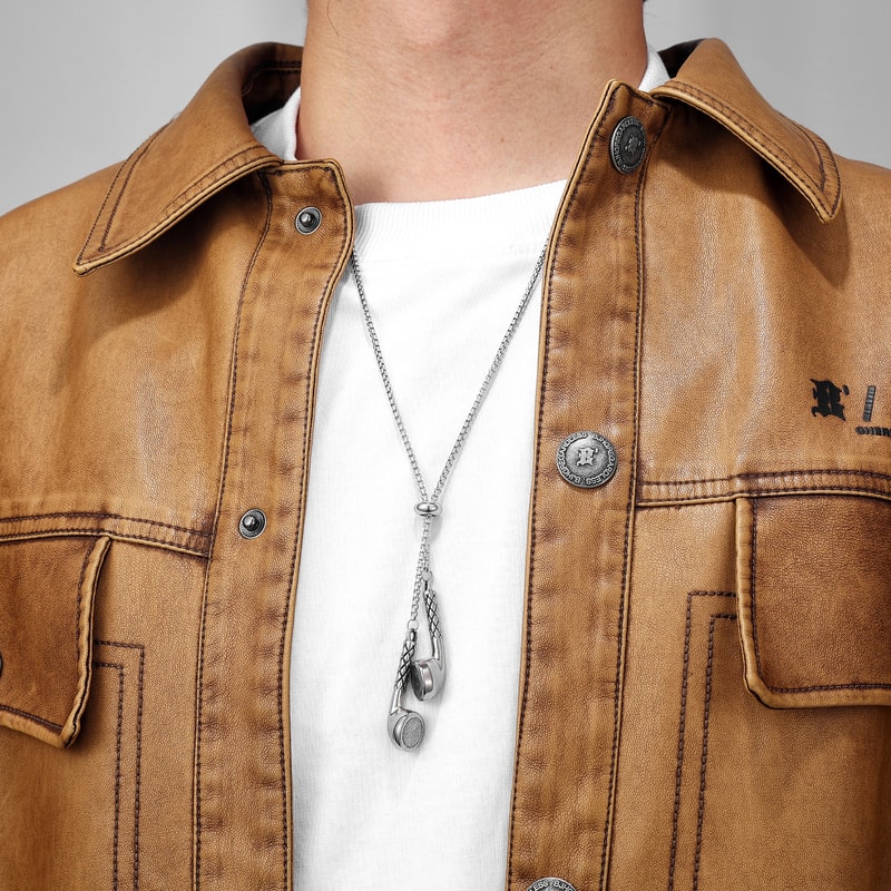 Mens Stainless Steel Wired Earphones Necklace – Punk HipHop Jewelry