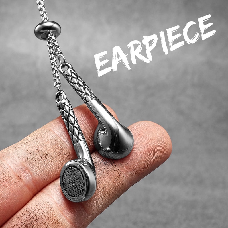 Mens Stainless Steel Wired Earphones Necklace – Punk HipHop Jewelry