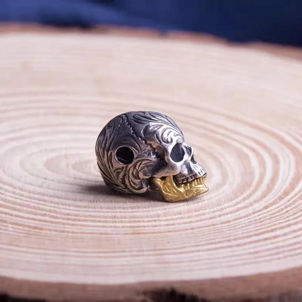 Gold Skull Bead Pendant Necklace with Movable Mouth – Wearable Bracelet Accessory