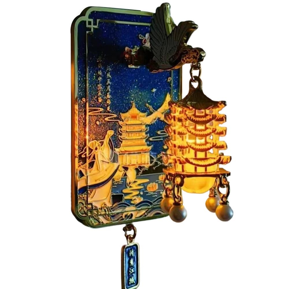 LED Yellow Crane Tower Fridge Magnet With Cherry Blossoms 6