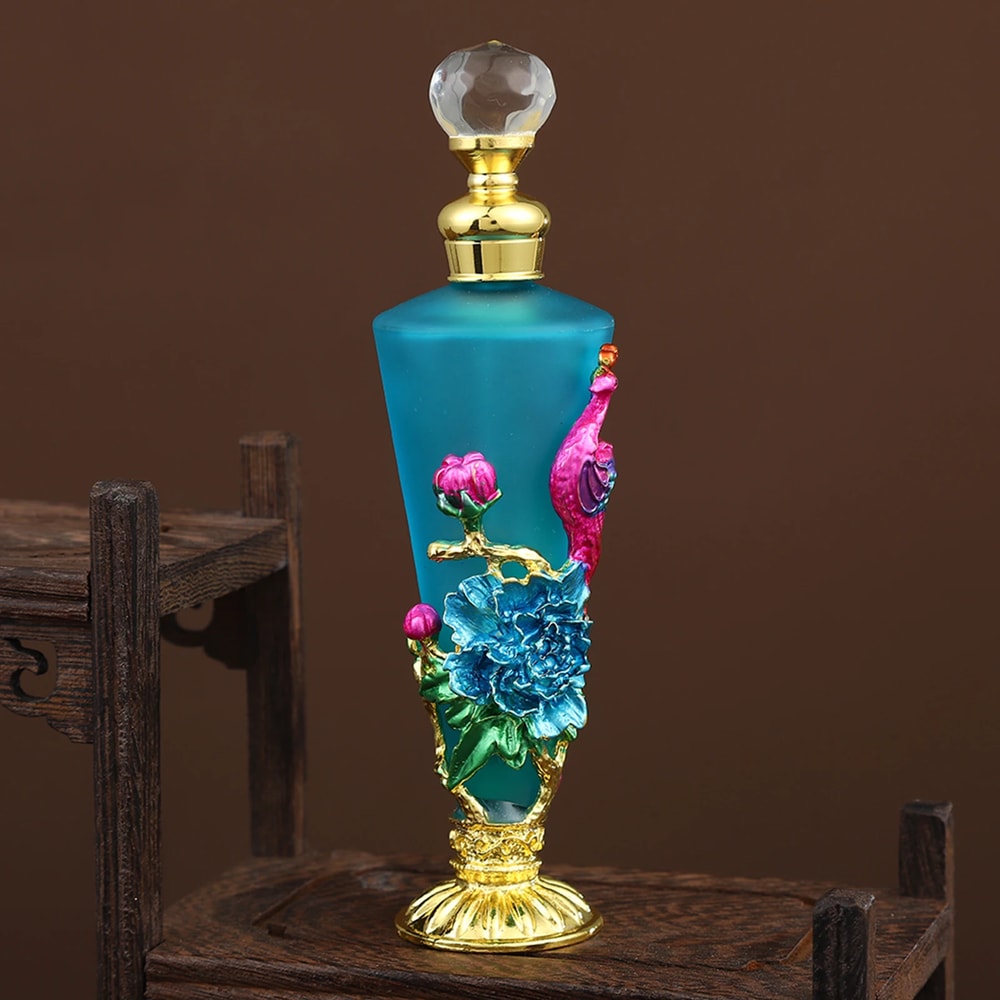 Luxury Peacock Glass Jar Crystal Perfume Bottle – Vintage Decorative Vanity Decor