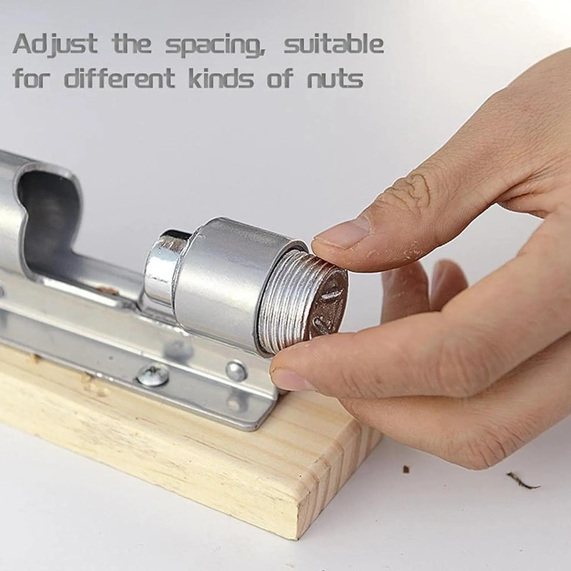 Stainless Steel Nutcracker Tool for Walnuts, Pecans & Almonds with Adjustable Wooden Base