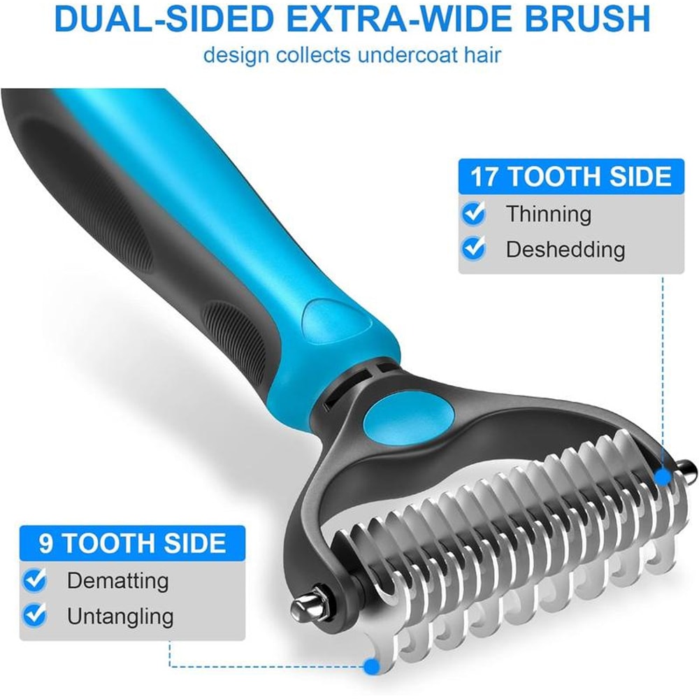 GentleGrip Pet Grooming Brush for Dogs & Cats with Stainless Steel Deshedding Comb