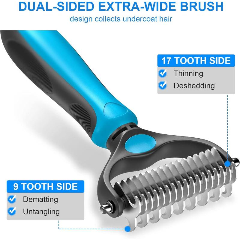 GentleGrip Pet Grooming Brush for Dogs & Cats with Stainless Steel Deshedding Comb