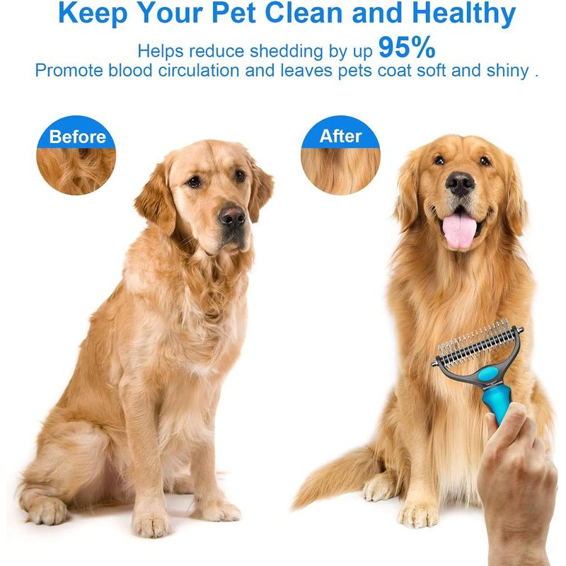 GentleGrip Pet Grooming Brush for Dogs & Cats with Stainless Steel Deshedding Comb