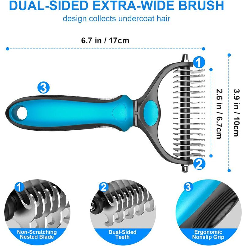 GentleGrip Pet Grooming Brush for Dogs & Cats with Stainless Steel Deshedding Comb