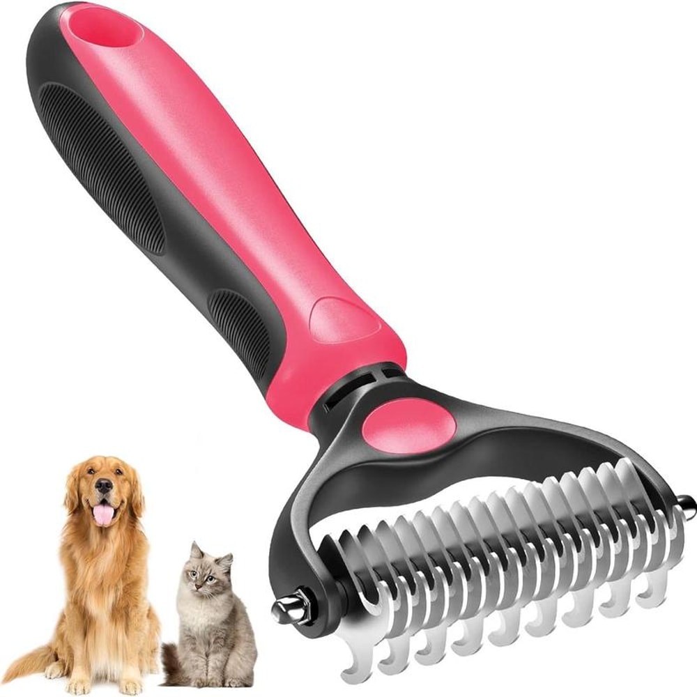 GentleGrip Pet Grooming Brush for Dogs & Cats with Stainless Steel Deshedding Comb