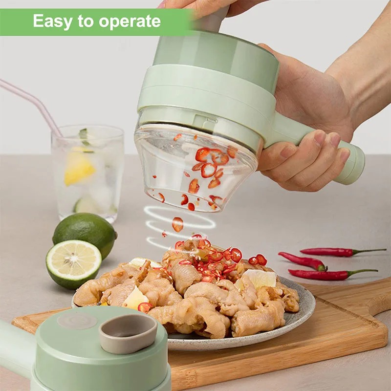 Cordless Electric Food Chopper and Vegetable Cutter Set with Garlic Mincer & Self-Cleaning Design