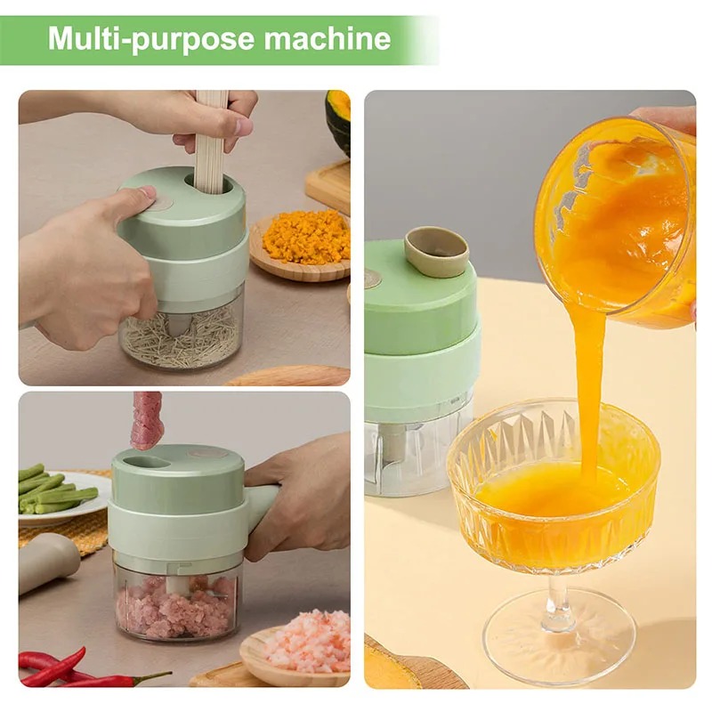 Cordless Electric Food Chopper and Vegetable Cutter Set with Garlic Mincer & Self-Cleaning Design