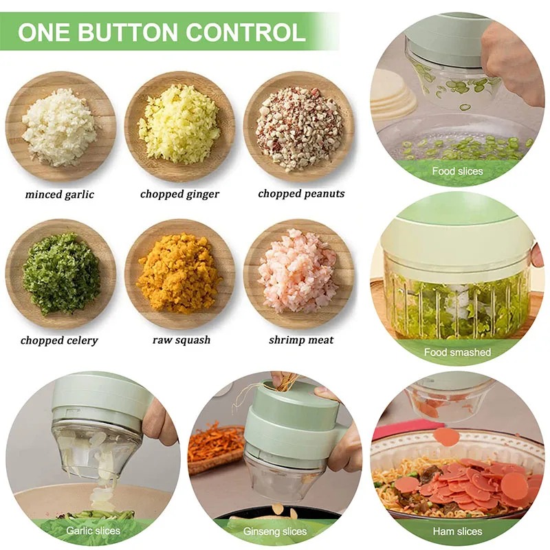 Cordless Electric Food Chopper and Vegetable Cutter Set with Garlic Mincer & Self-Cleaning Design