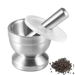 stainless steel mortar and pestle spice grinder bowl for herbs, seasonings and pills