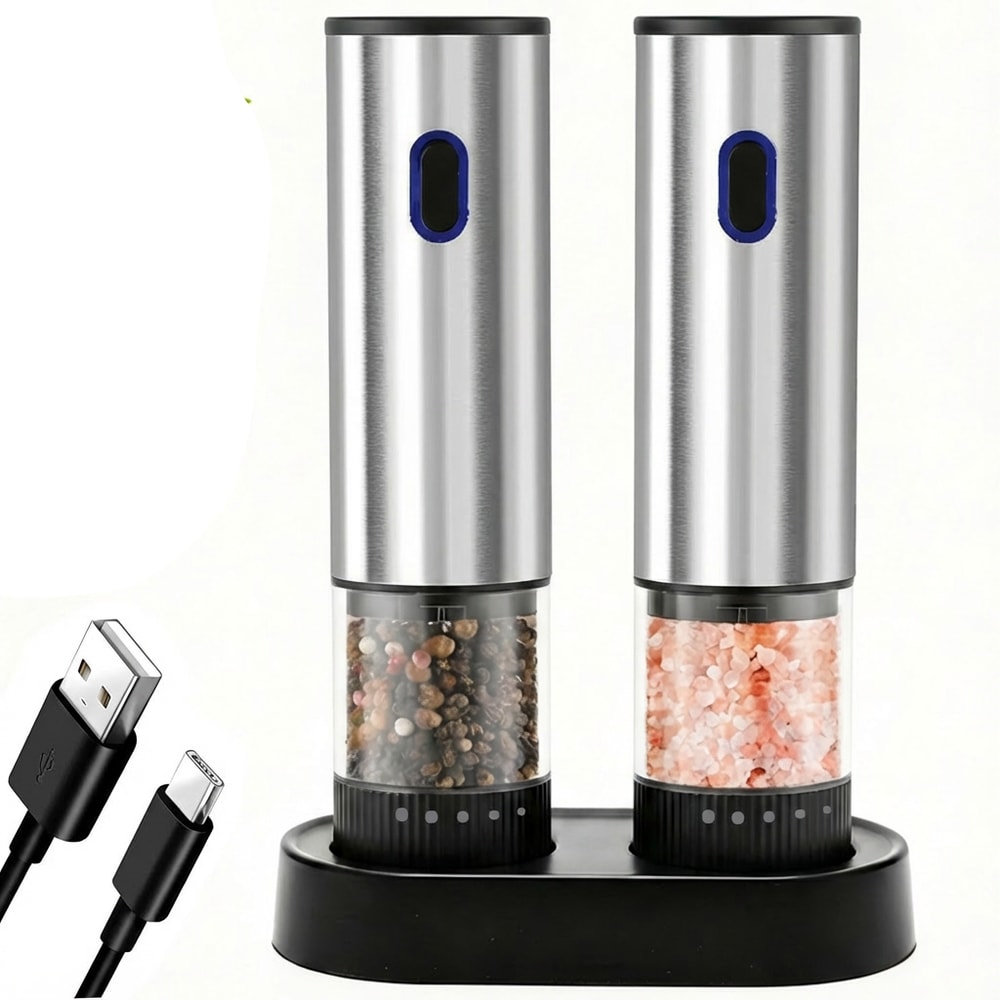 Rechargeable Electric Salt and Pepper Grinder Set with Adjustable Coarseness