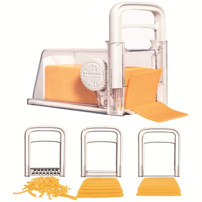 FreshSlice Cheese Storage Container with 3 Stainless Steel Blades & Built In Cheese Slicer