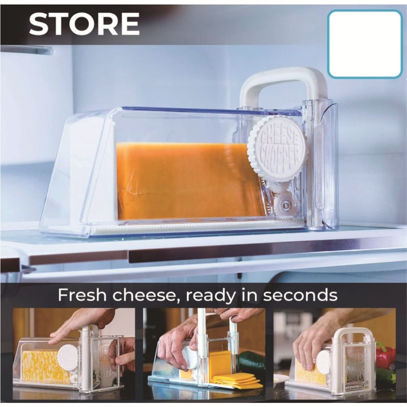 FreshSlice Cheese Storage Container with 3 Stainless Steel Blades & Built In Cheese Slicer