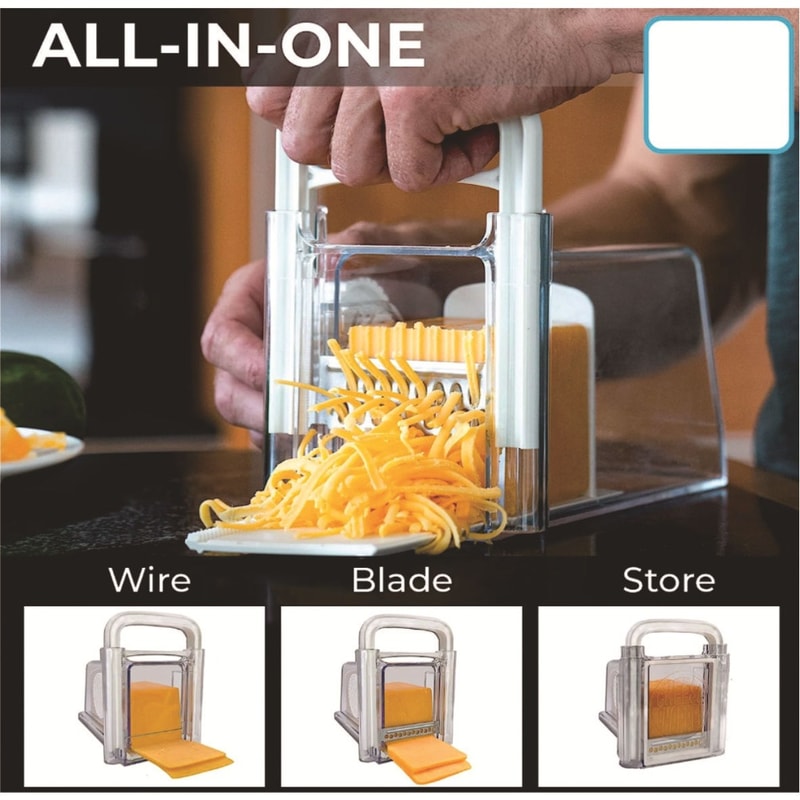 FreshSlice Cheese Storage Container with 3 Stainless Steel Blades & Built In Cheese Slicer