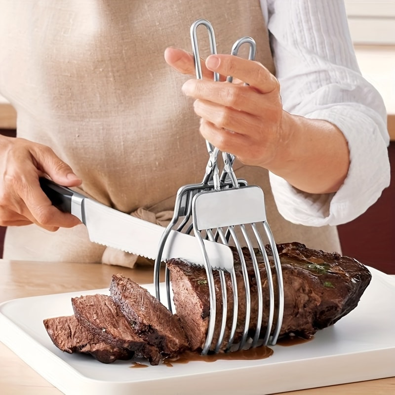 Stainless Steel BBQ Meat Slicer Tongs Portable Bread And Ham Cutter For Camping Kitchen Use 0