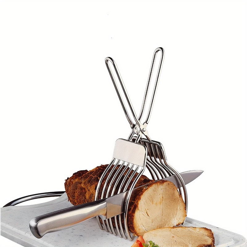 Stainless Steel BBQ Meat Slicer Tongs Portable Bread And Ham Cutter For Camping Kitchen Use 1