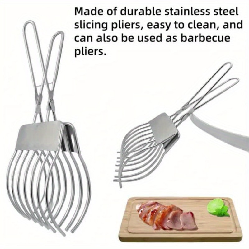 Stainless Steel BBQ Meat Slicer Tongs Portable Bread And Ham Cutter For Camping Kitchen Use 4