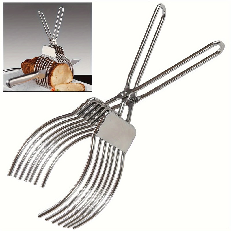 Stainless Steel BBQ Meat Slicer Tongs Portable Bread And Ham Cutter For Camping Kitchen Use 6