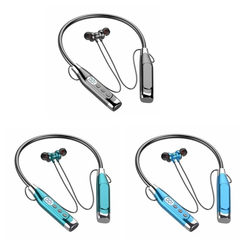 Bluetooth Neckband Headphones with LED Display and Deep Bass Stereo Sound