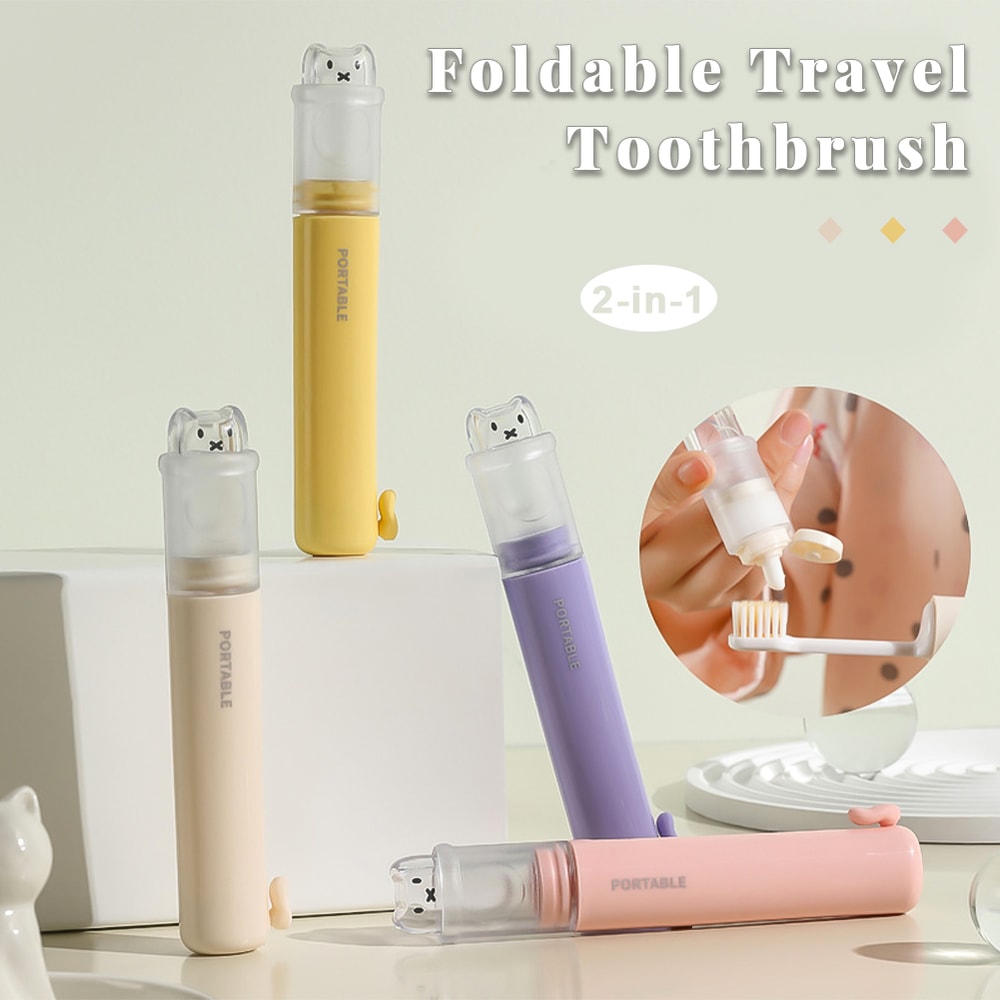 BearGuard Travel Toothbrush With Toothpaste Storage Case Portable Foldable Soft Bristle Brush 1