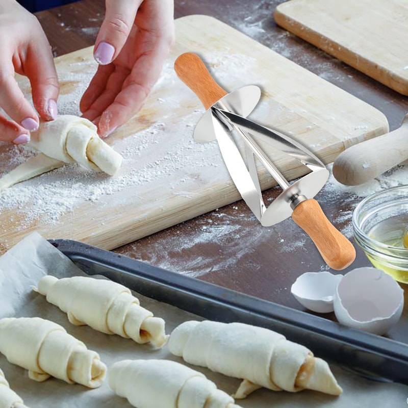 Stainless Steel Croissant Cutter Roller for Pastry Dough and Bakery Baking