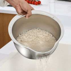 stainless steel rice washing bowl and kitchen colander for fruits & vegetables
