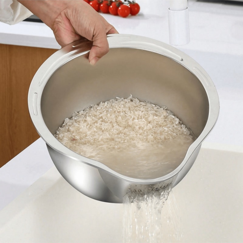 Stainless Steel Rice Washing Bowl and Kitchen Colander for Fruits & Vegetables
