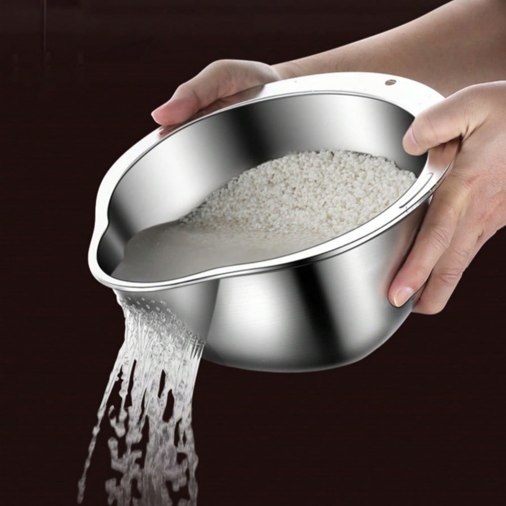 Stainless Steel Rice Washing Bowl and Kitchen Colander for Fruits & Vegetables